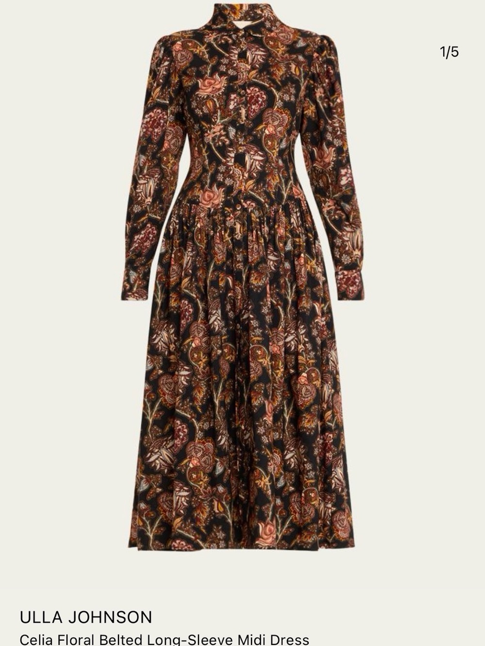 Ulla Johnson Celia Floral Long-Sleeve Midi Dress Size 10